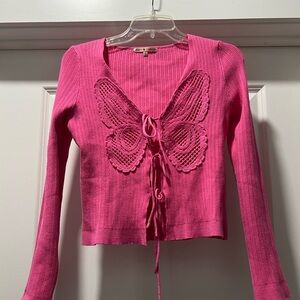 Pink butterfly sweater size M. Never worn